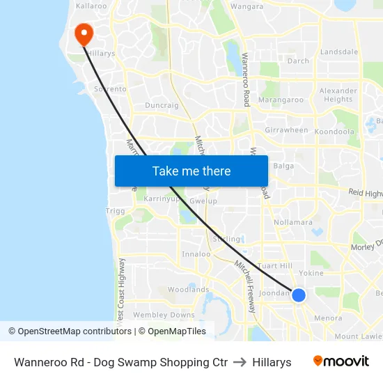 Wanneroo Rd - Dog Swamp Shopping Ctr to Hillarys map