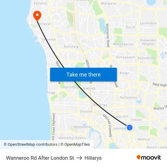 Wanneroo Rd After London St to Hillarys map