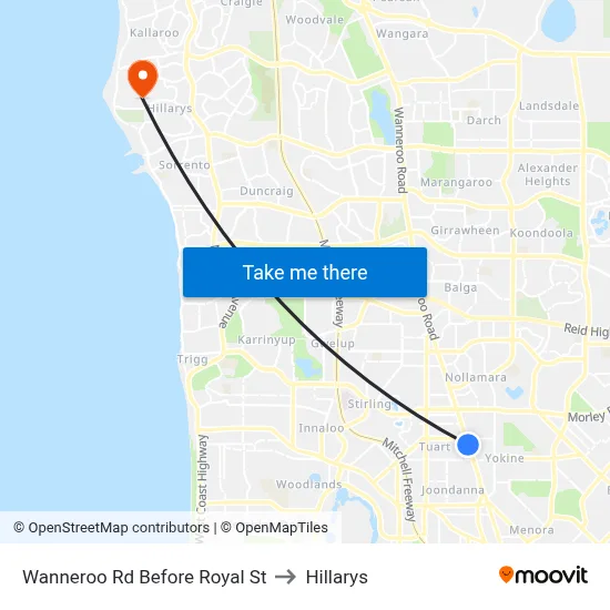 Wanneroo Rd Before Royal St to Hillarys map
