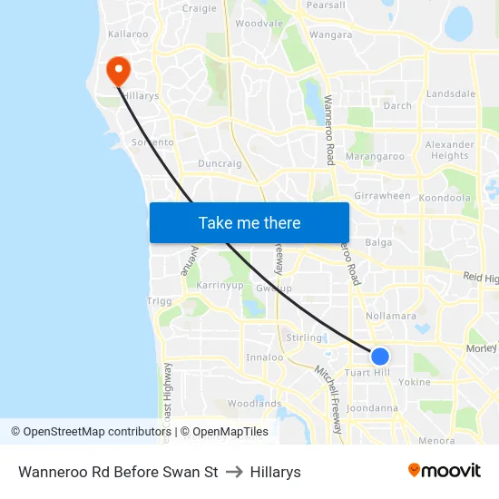 Wanneroo Rd Before Swan St to Hillarys map