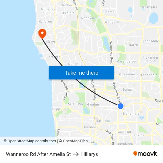 Wanneroo Rd After Amelia St to Hillarys map