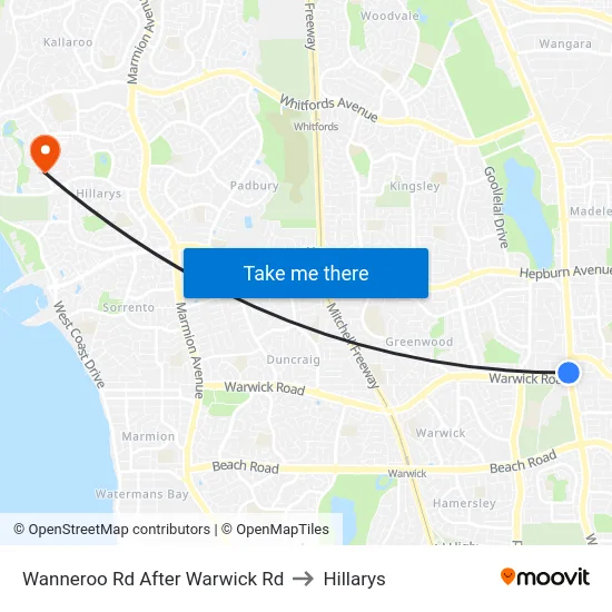 Wanneroo Rd After Warwick Rd to Hillarys map