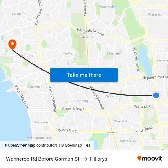 Wanneroo Rd Before Gorman St to Hillarys map