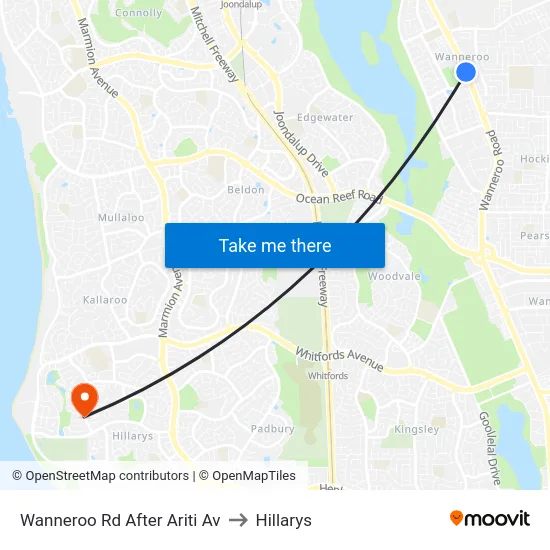 Wanneroo Rd After Ariti Av to Hillarys map