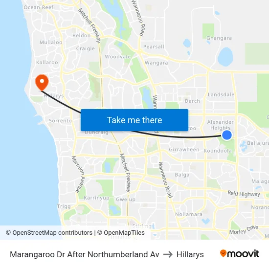 Marangaroo Dr After Northumberland Av to Hillarys map