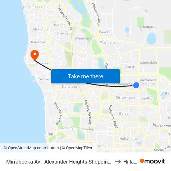 Mirrabooka Av - Alexander Heights Shopping Ctr Stand 2 to Hillarys map
