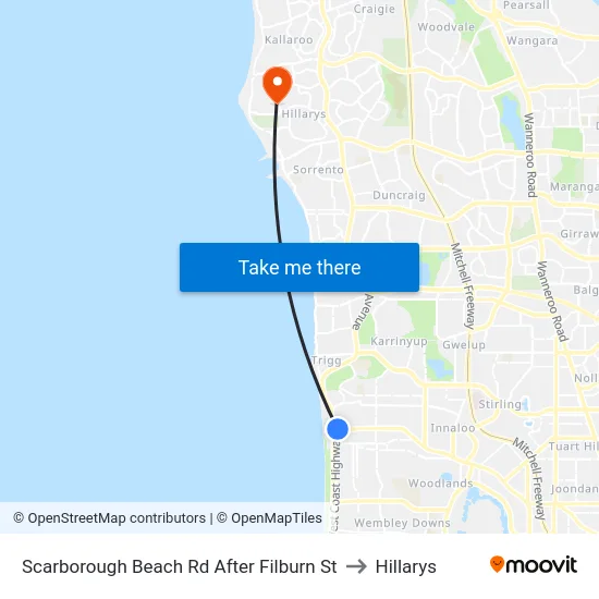 Scarborough Beach Rd After Filburn St to Hillarys map