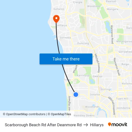 Scarborough Beach Rd After Deanmore Rd to Hillarys map