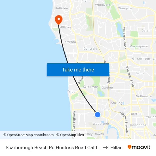 Scarborough Beach Rd Huntriss Road Cat Id 31 to Hillarys map
