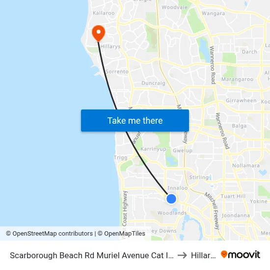 Scarborough Beach Rd Muriel Avenue Cat Id 32 to Hillarys map