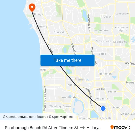 Scarborough Beach Rd After Flinders St to Hillarys map
