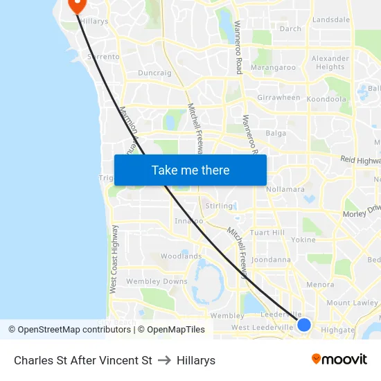 Charles St After Vincent St to Hillarys map