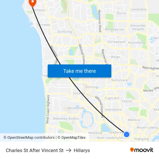 Charles St After Vincent St to Hillarys map