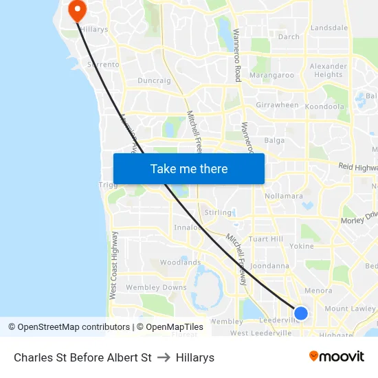 Charles St Before Albert St to Hillarys map