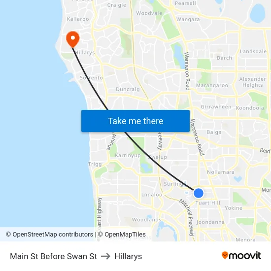 Main St Before Swan St to Hillarys map