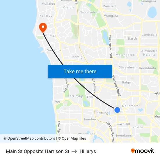 Main St Opposite Harrison St to Hillarys map