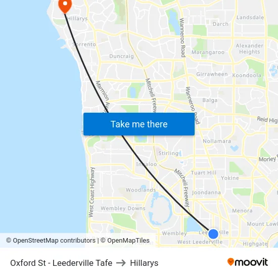 Oxford St - Leederville Tafe to Hillarys map