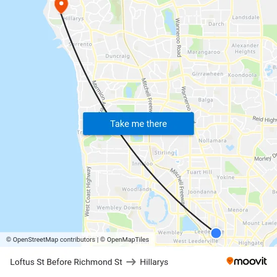 Loftus St Before Richmond St to Hillarys map