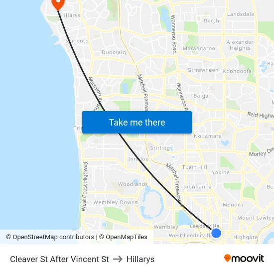 Cleaver St After Vincent St to Hillarys map