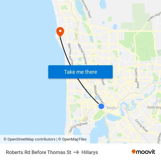 Roberts Rd Before Thomas St to Hillarys map