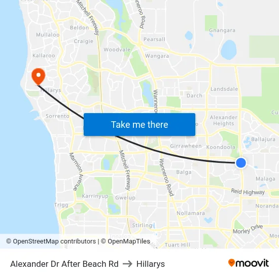 Alexander Dr After Beach Rd to Hillarys map