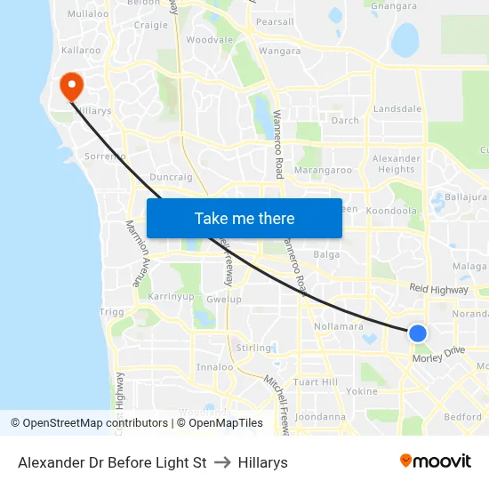 Alexander Dr Before Light St to Hillarys map