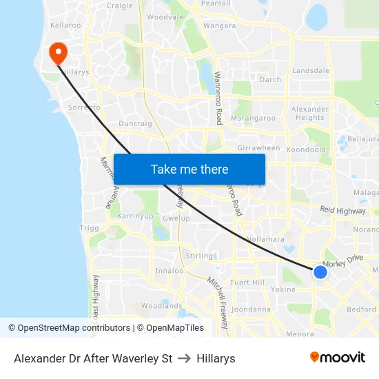 Alexander Dr After Waverley St to Hillarys map