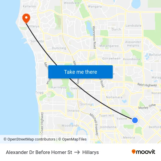 Alexander Dr Before Homer St to Hillarys map