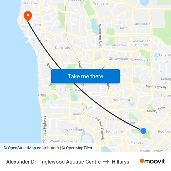 Alexander Dr - Inglewood Aquatic Centre to Hillarys map