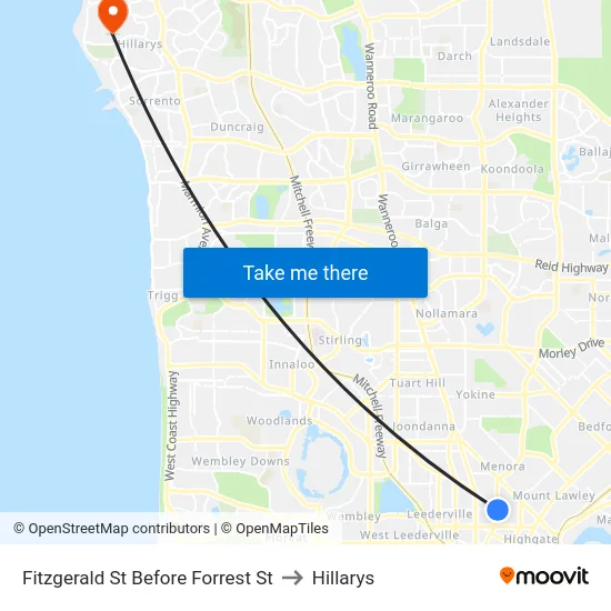 Fitzgerald St Before Forrest St to Hillarys map