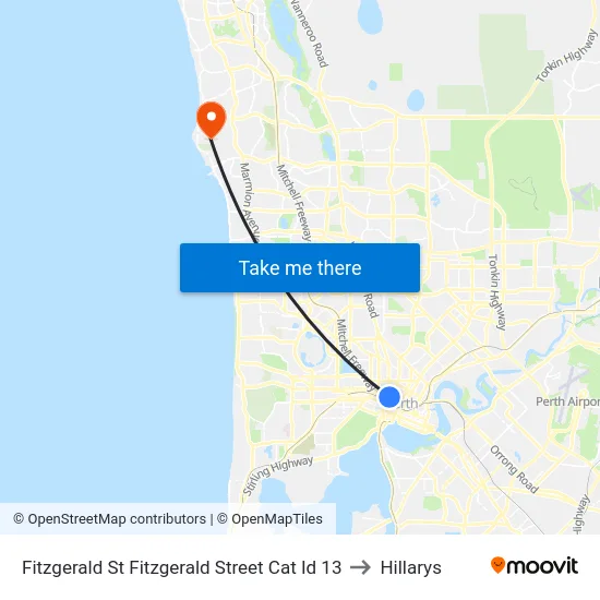 Fitzgerald St Fitzgerald Street Cat Id 13 to Hillarys map