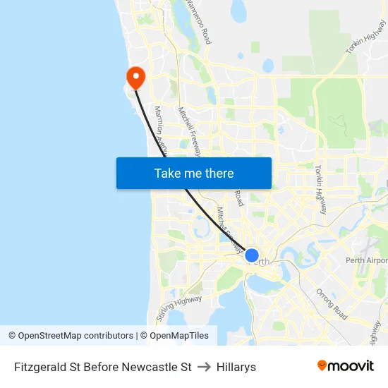 Fitzgerald St Before Newcastle St to Hillarys map