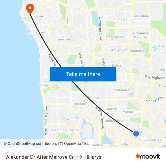 Alexander Dr After Melrose Cr to Hillarys map