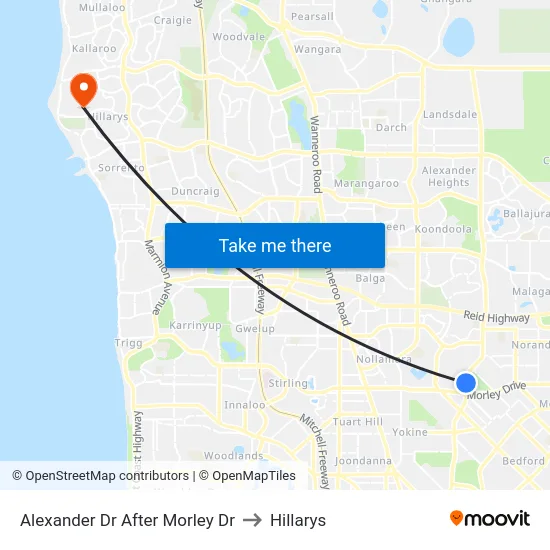 Alexander Dr After Morley Dr to Hillarys map