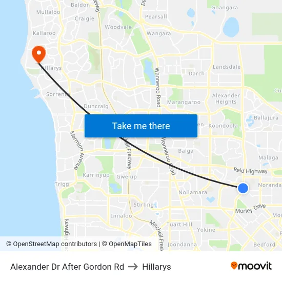 Alexander Dr After Gordon Rd to Hillarys map