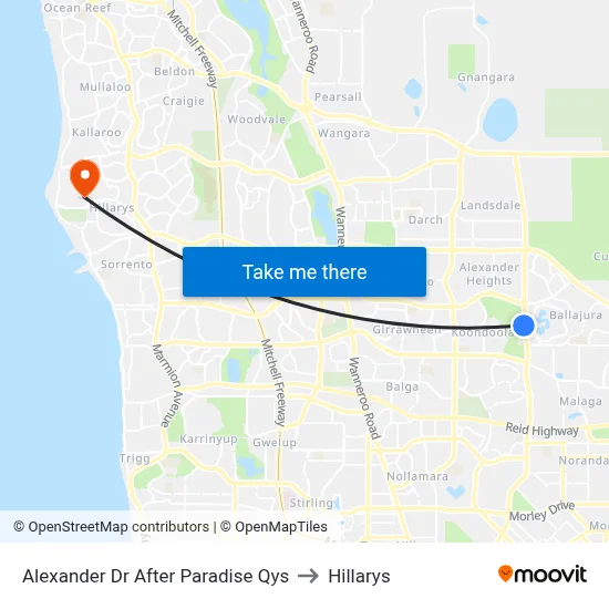 Alexander Dr After Paradise Qys to Hillarys map