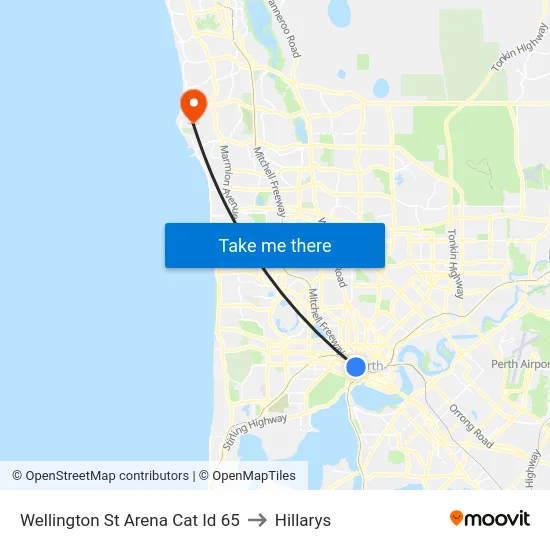 Wellington St Arena Cat Id 65 to Hillarys map