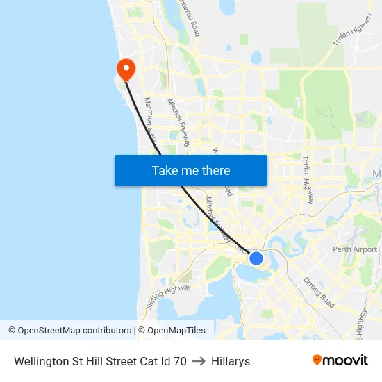 Wellington St Hill Street Cat Id 70 to Hillarys map