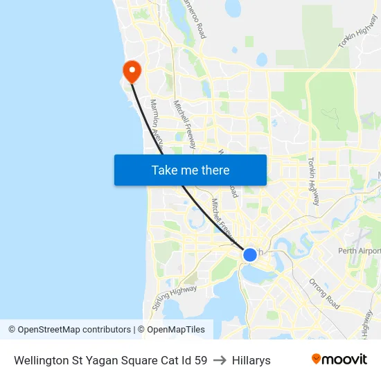 Wellington St Yagan Square Cat Id 59 to Hillarys map