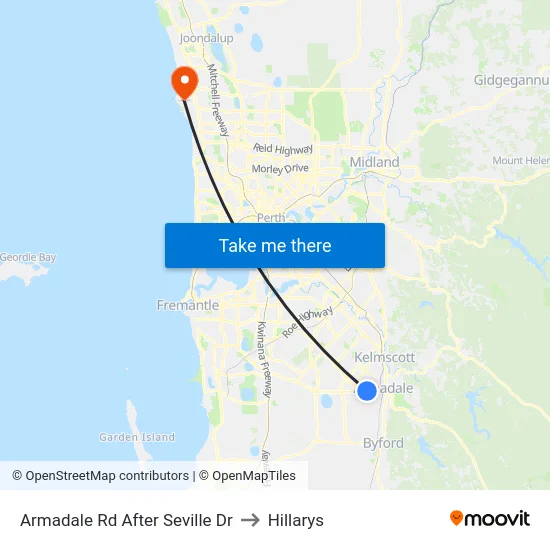 Armadale Rd After Seville Dr to Hillarys map