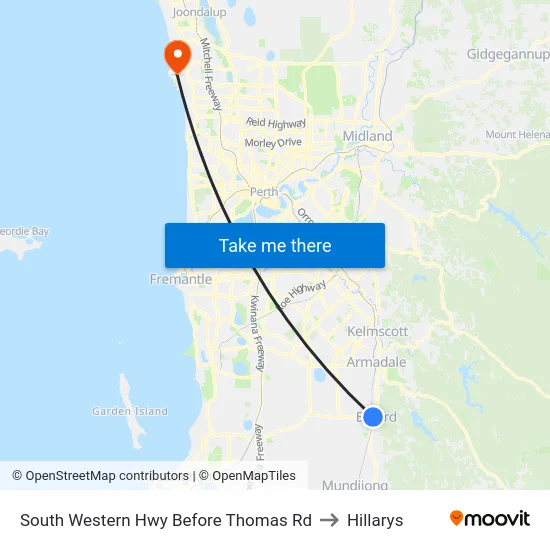 South Western Hwy Before Thomas Rd to Hillarys map