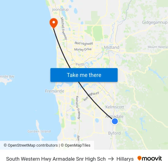 South Western Hwy Armadale Snr High Sch to Hillarys map
