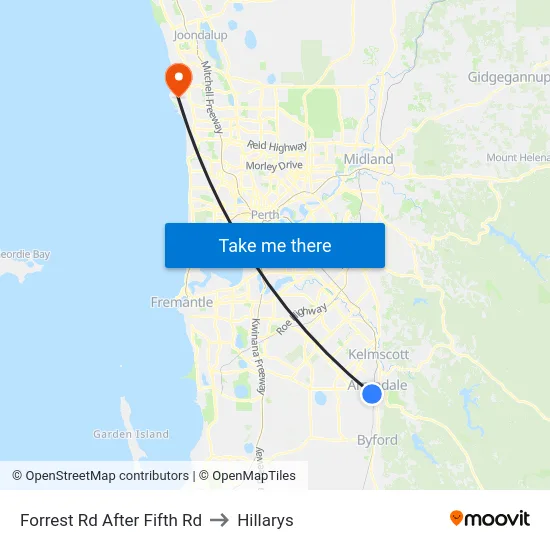 Forrest Rd After Fifth Rd to Hillarys map