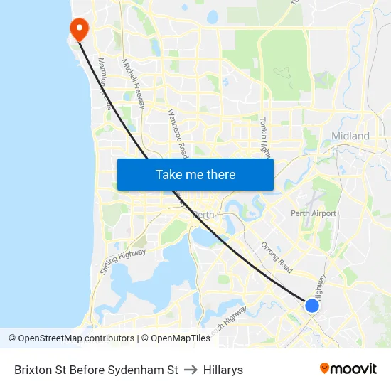 Brixton St Before Sydenham St to Hillarys map