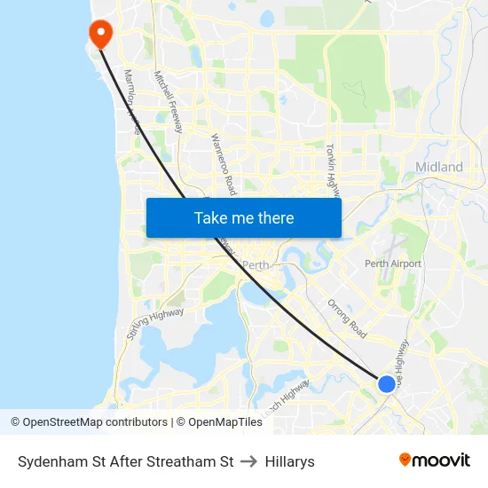 Sydenham St After Streatham St to Hillarys map