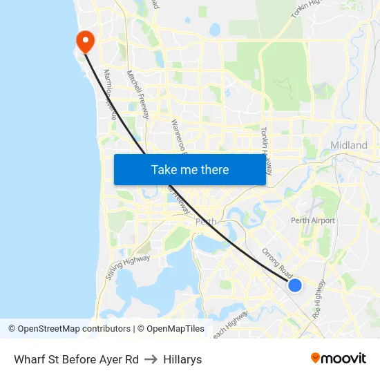 Wharf St Before Ayer Rd to Hillarys map