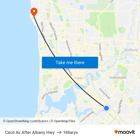 Cecil Av After Albany Hwy to Hillarys map