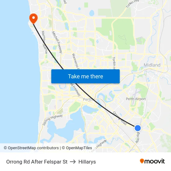 Orrong Rd After Felspar St to Hillarys map