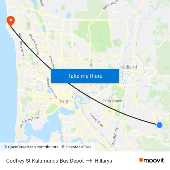 Godfrey St Kalamunda Bus Depot to Hillarys map