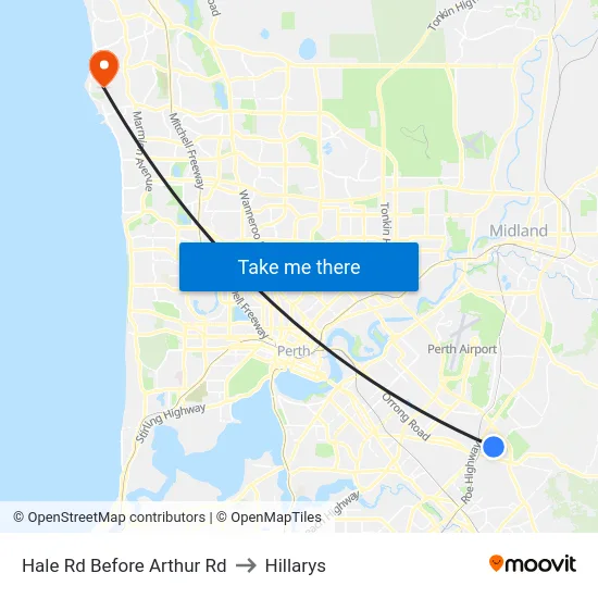 Hale Rd Before Arthur Rd to Hillarys map